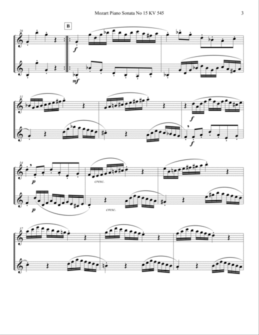 Mozart 1788 KV 545 Piano Sonata Clarinet Duet Score Parts Clarinet Duet scores gallery preview page 3