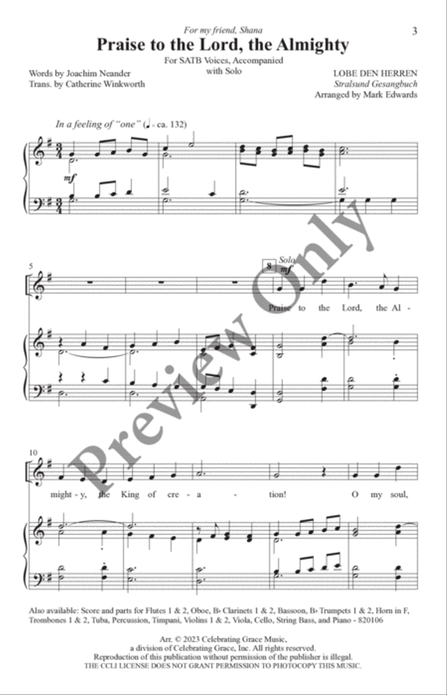 Praise to the Lord, the Almighty 4-Part scores gallery preview page 2