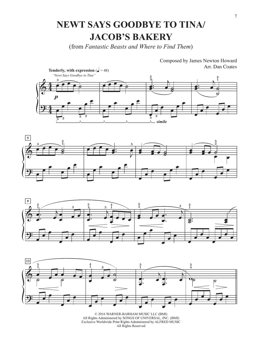 Newt Says Goodbye To Tina / Jacob's Bakery (arr. Dan Coates) Easy Piano scores gallery preview page 1