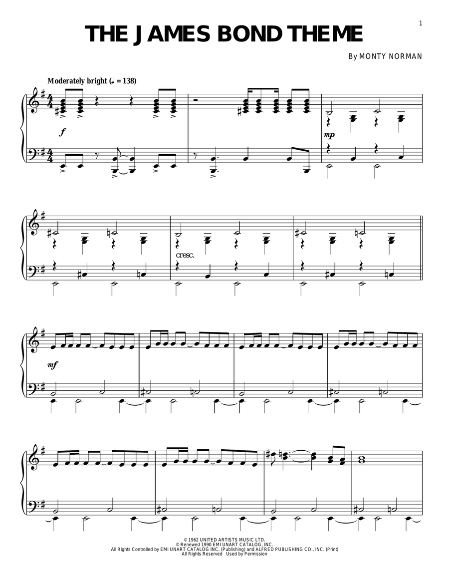 James Bond Theme James Bond Theme Piano Solo scores gallery preview page 1