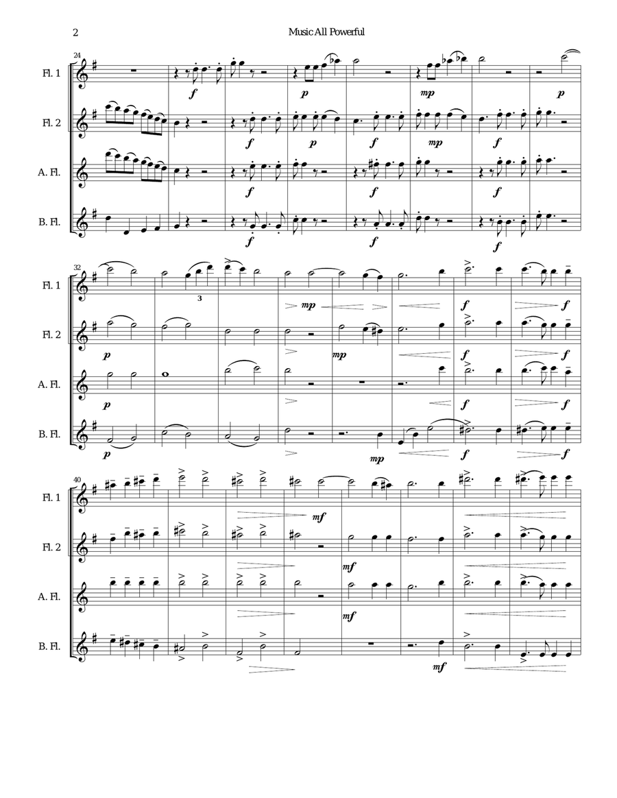 Music all powerful for flute quartet Flute Quartet scores gallery preview page 2