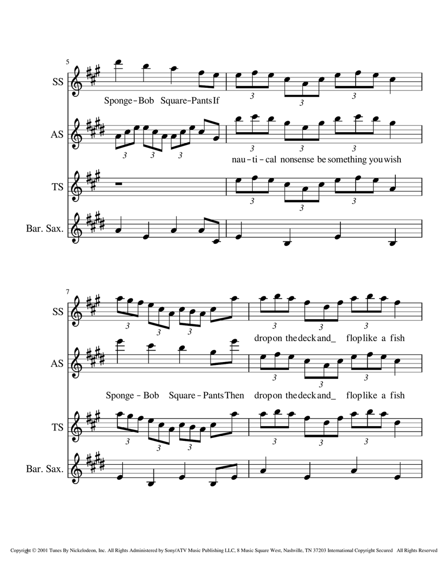 Spongebob Squarepants Theme Song Woodwind Quartet scores gallery preview page 2