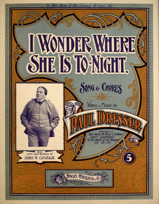 Book cover for I Wonder Where She Is To-Night. Song and Chorus