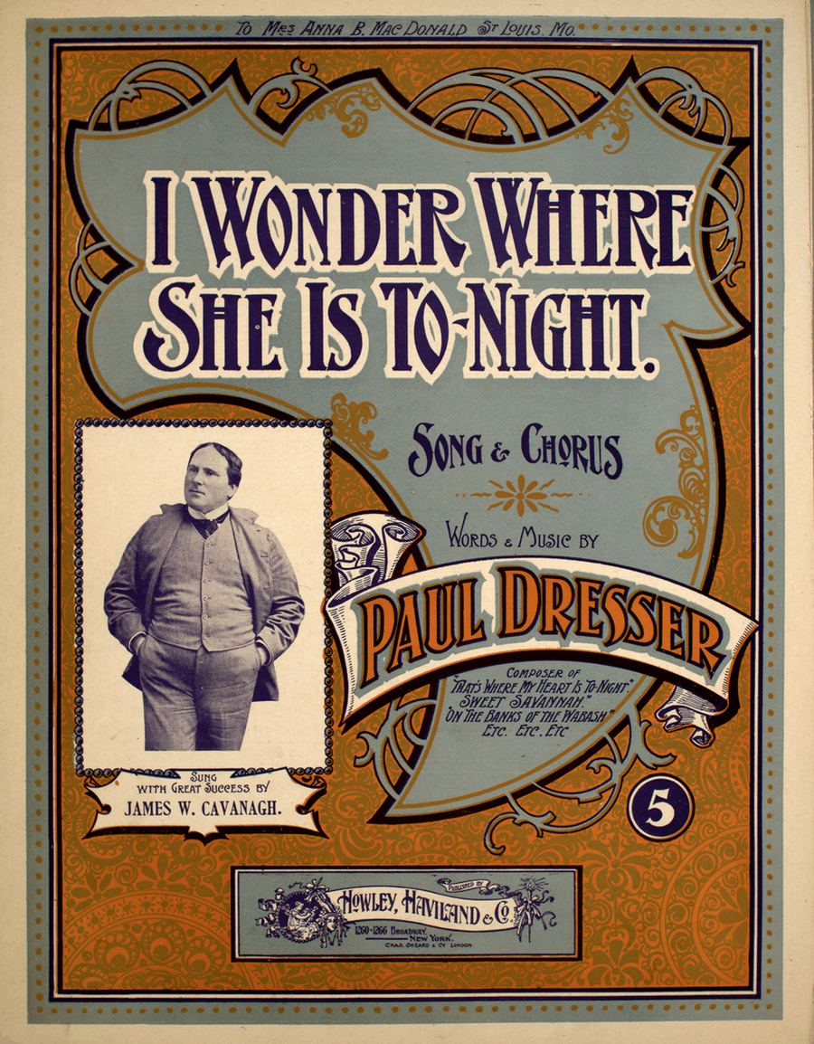 I Wonder Where She Is To-Night. Song and Chorus
