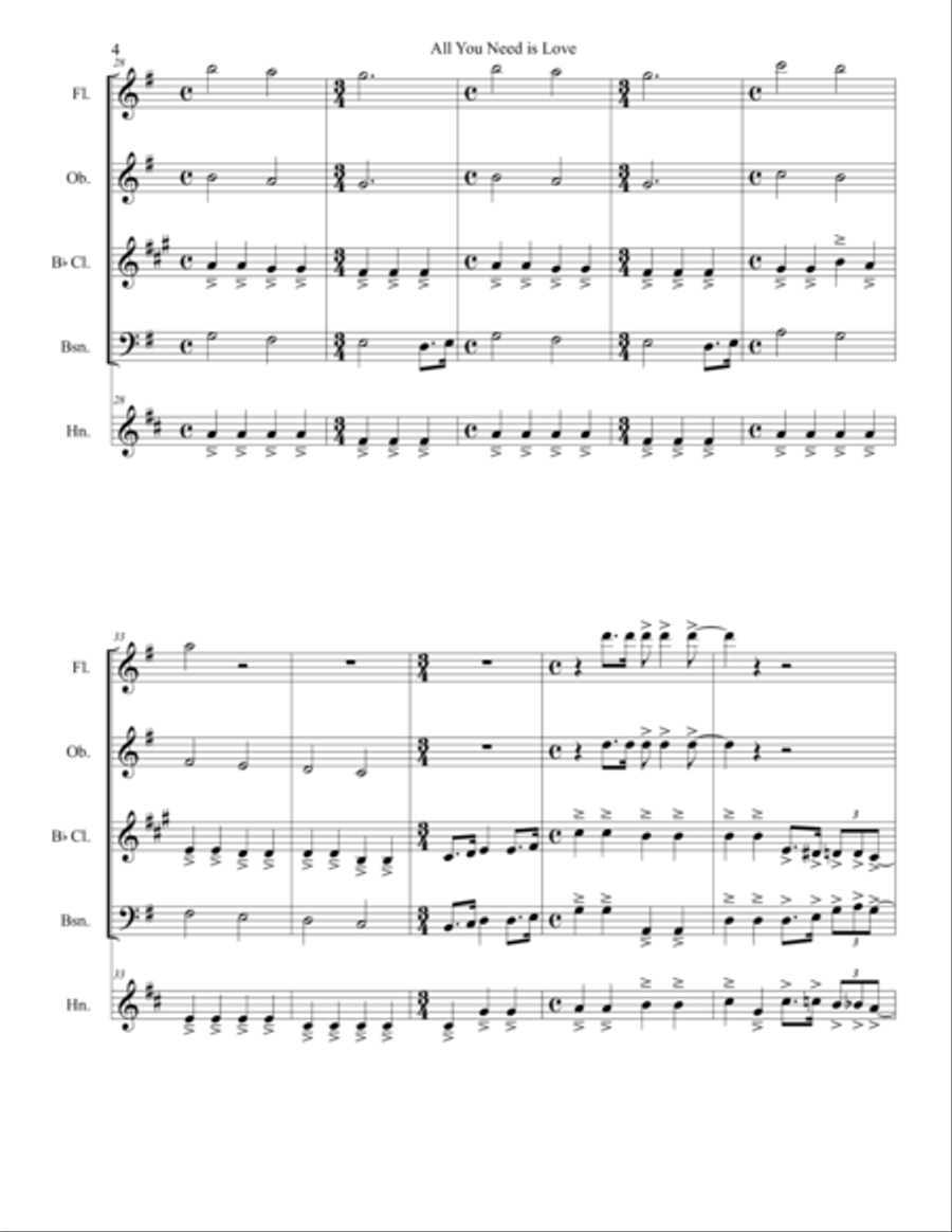 All You Need Is Love Woodwind Quintet scores gallery preview page 4