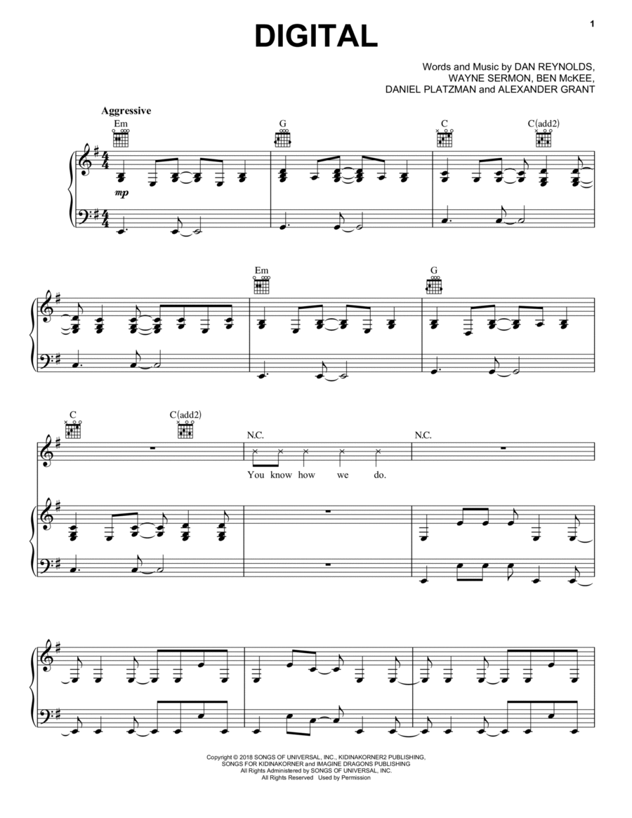 Digital Piano, Vocal, Guitar scores gallery preview page 1