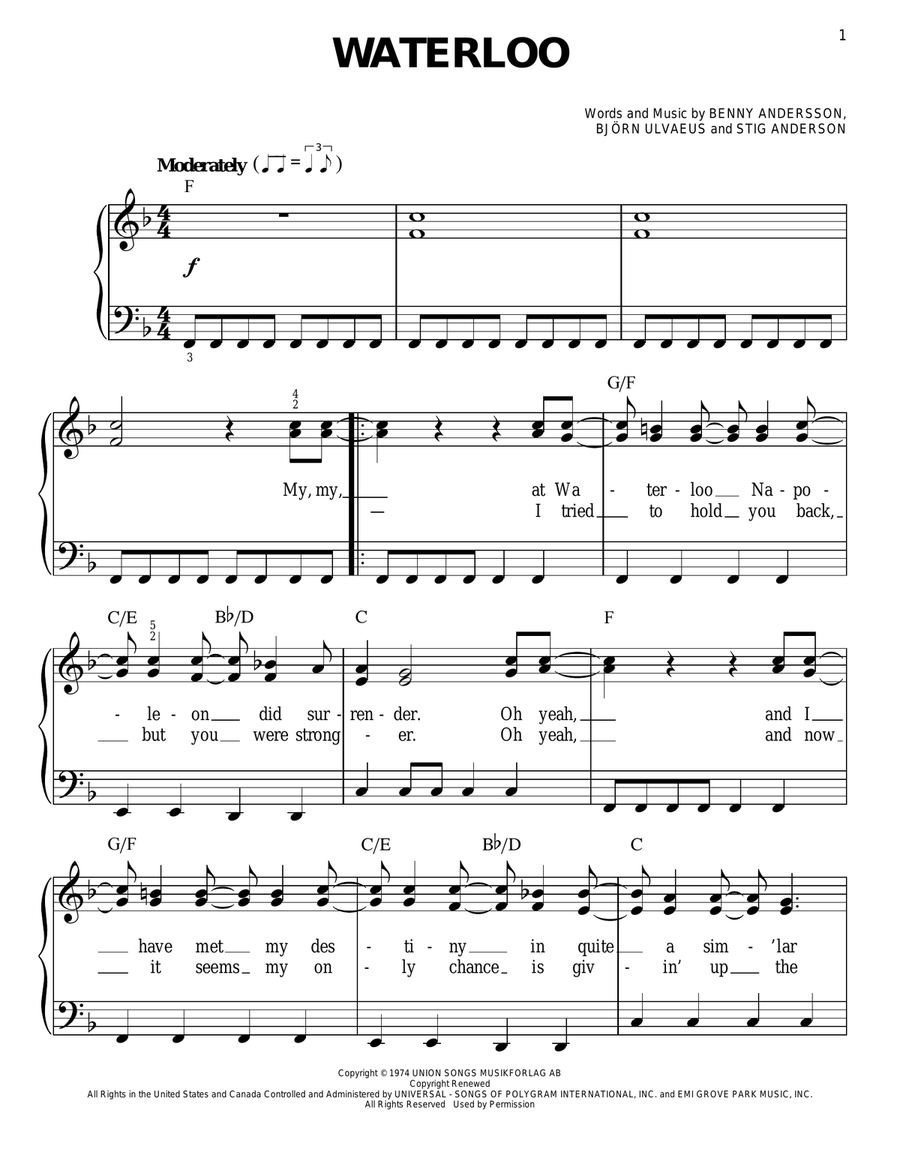 Waterloo Waterloo Easy Piano scores gallery preview page 1