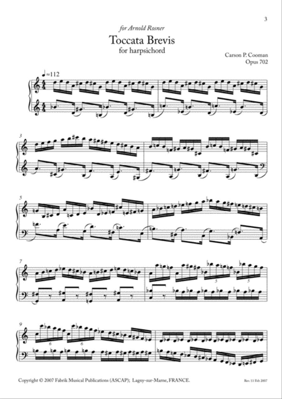 Carson Cooman: Toccata Brevis (2006) for harpsichord Harpsichord scores gallery preview page 3
