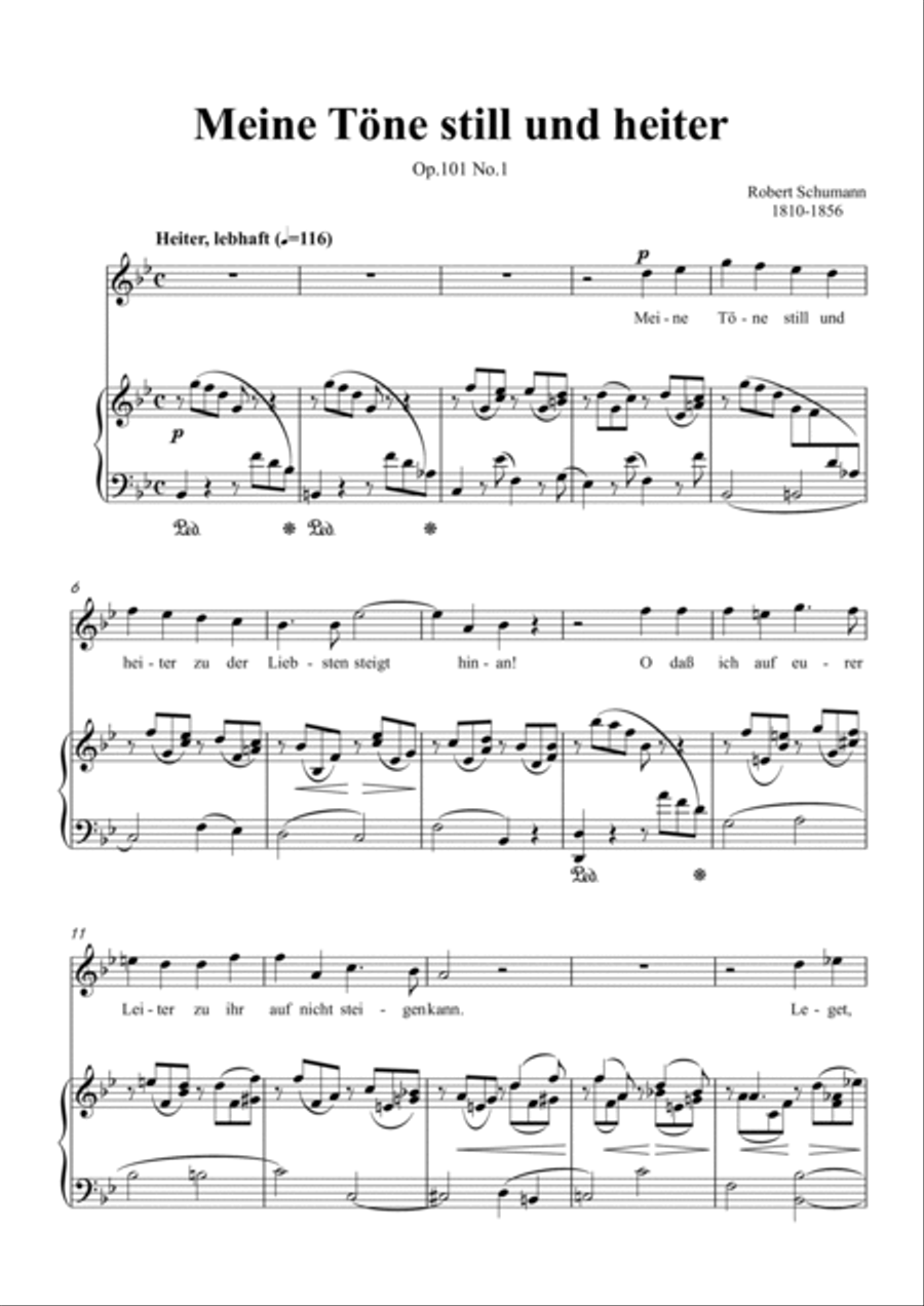 Schumann-Meine Töne still und heiter,Op.101 No.1 in B♭ Major for Voice and Piano Voice Solo scores gallery preview page 2