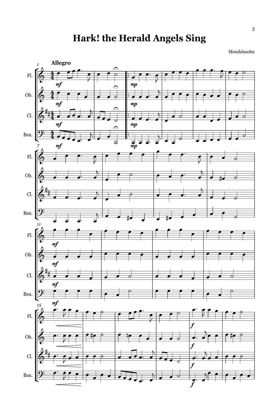 Christmas Carol Selection vol. 2 for wind quartet Woodwind Quartet scores gallery preview page 3