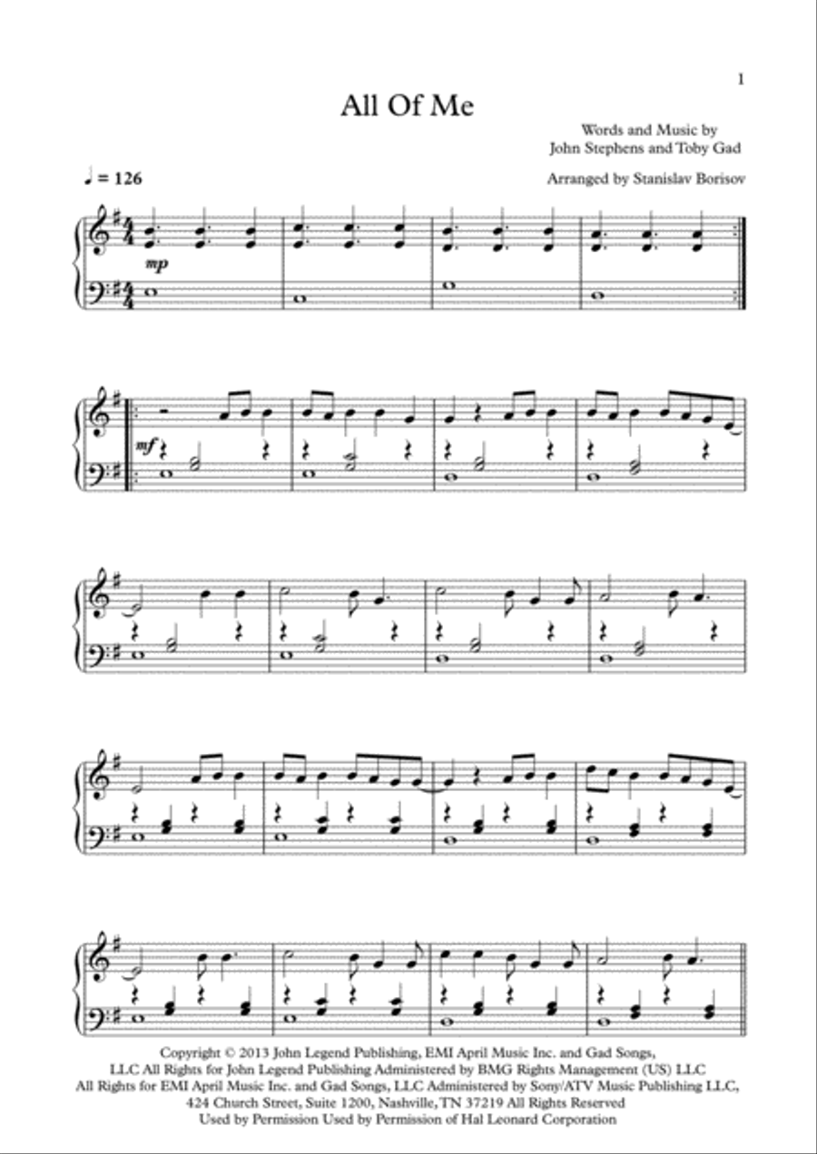 All Of Me All Of Me Piano Solo scores gallery preview page 1