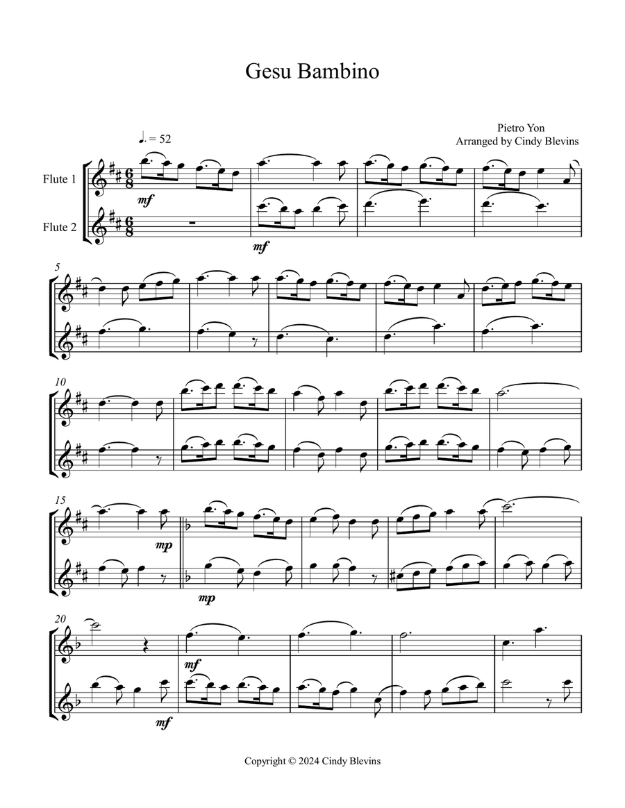 Gesu Bambino, for Flute Duet Flute Duet scores gallery preview page 2