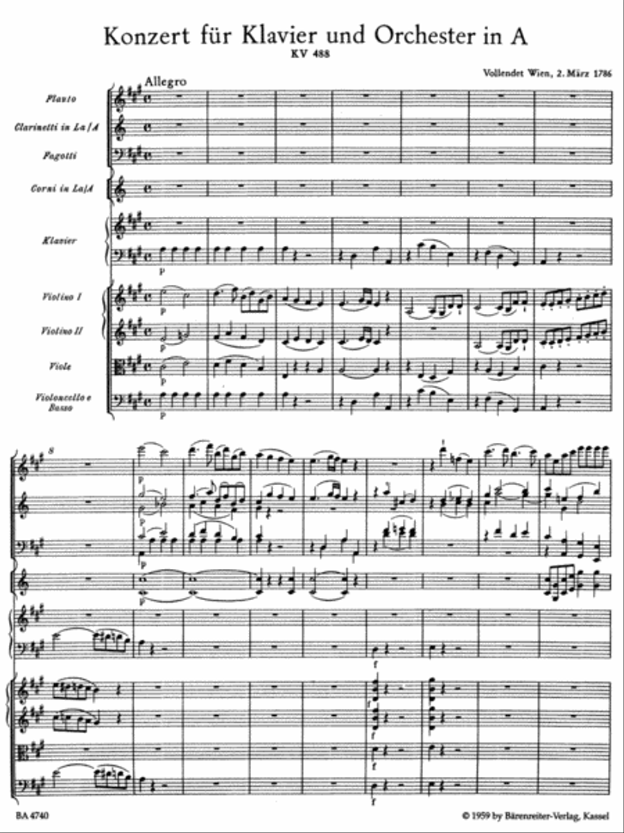 Concerto for Piano and Orchestra, No. 23 A major, KV 488 Orchestra scores gallery preview page 2