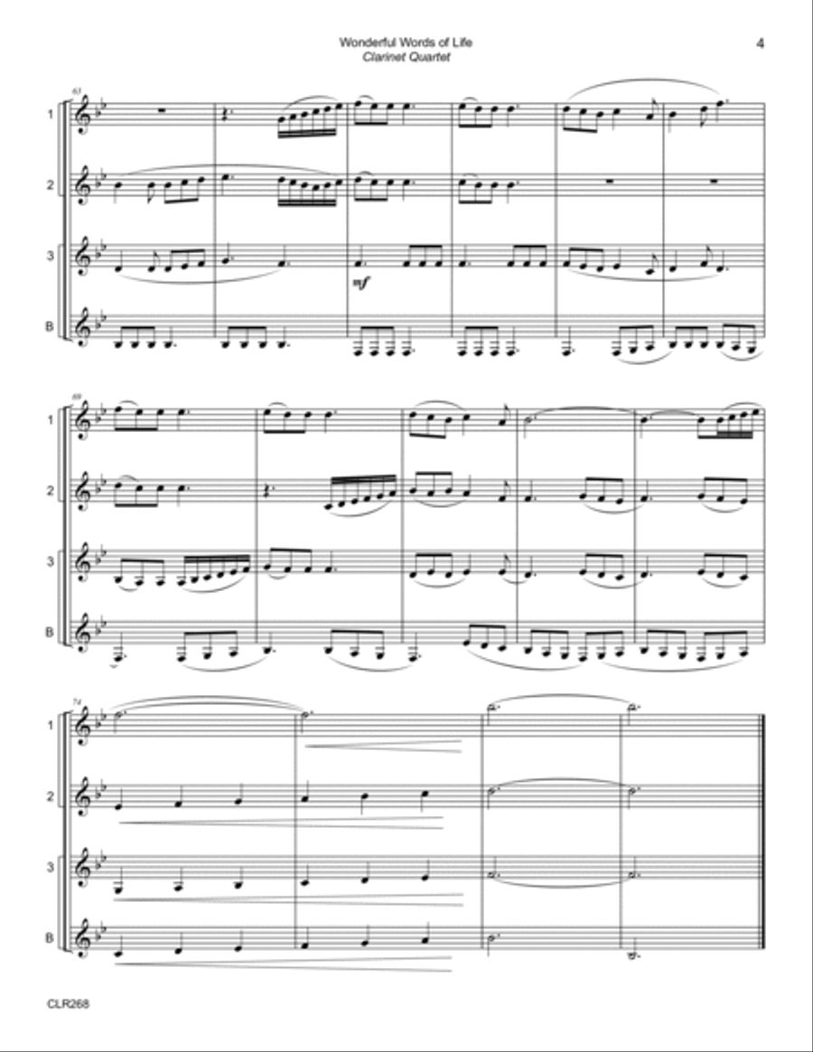 WONDERFUL WORDS OF LIFE with How Firm a Foundation - CLARINET QUARTET (unaccompanied) Clarinet Quartet scores gallery preview page 4