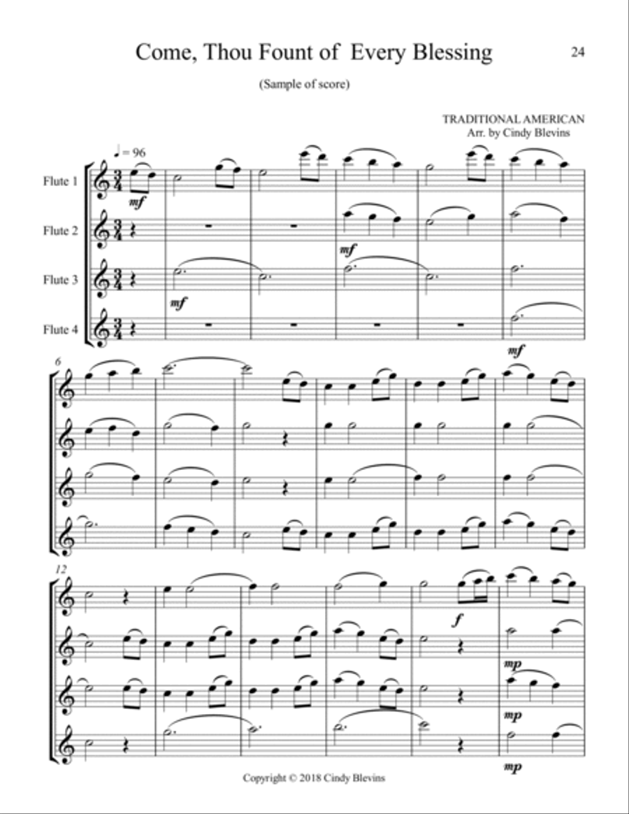 12 Favorite Hymns, Flute Quartet Flute Quartet scores gallery preview page 3