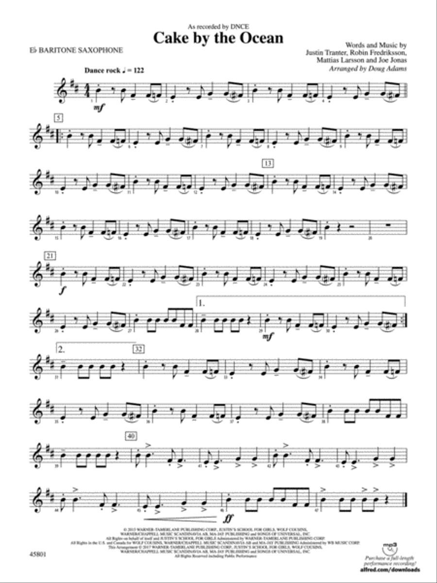 Cake by the Ocean: E-flat Baritone Saxophone Concert Band scores gallery preview page 1
