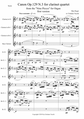 Canon Op.129 N.3 for clarinet quartet
