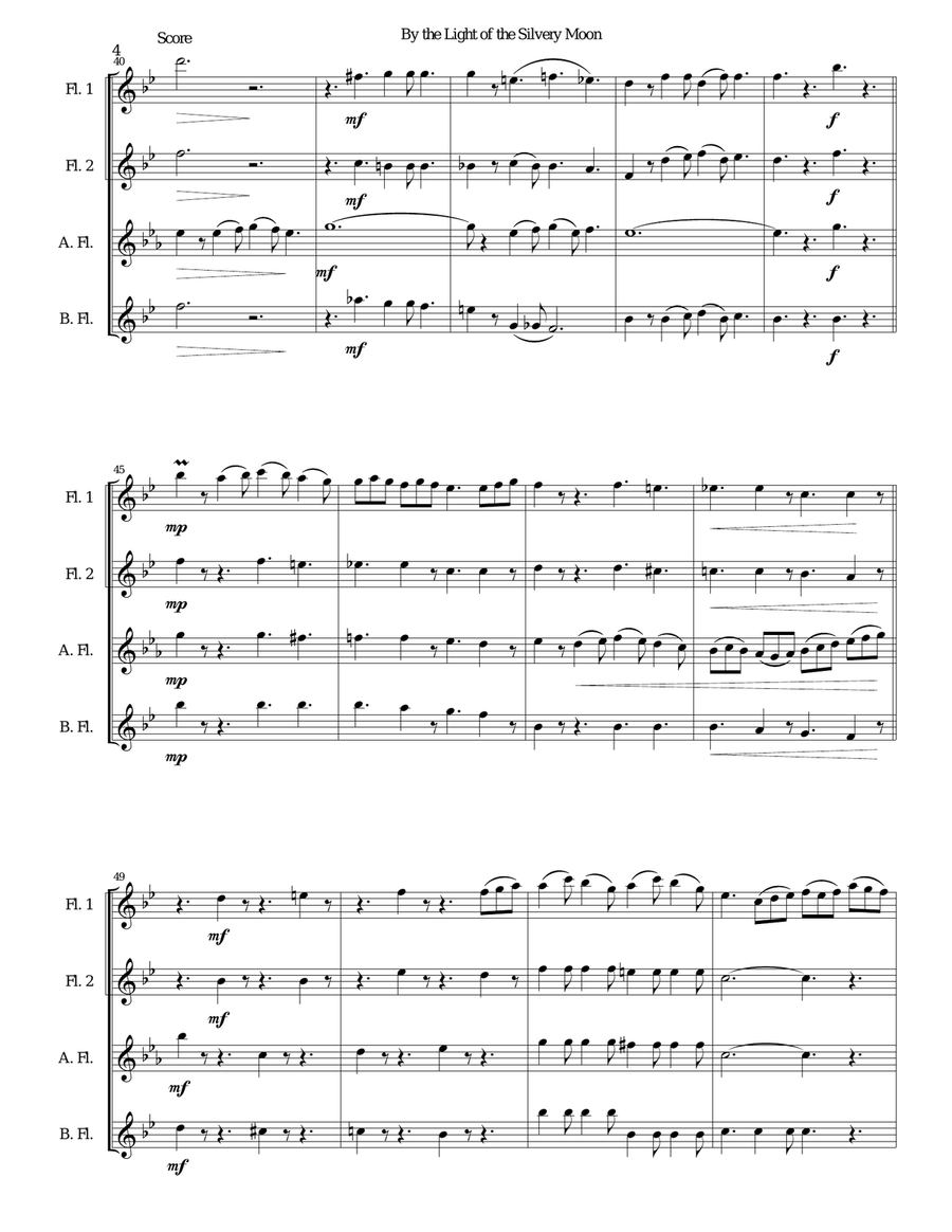 By the light of the silvery moon for flute quartet Flute Quartet scores gallery preview page 4