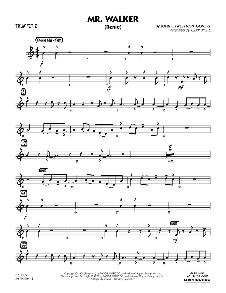 Mr. Walker (arr. Terry White) - Trumpet 2 Jazz Ensemble scores gallery preview page 1
