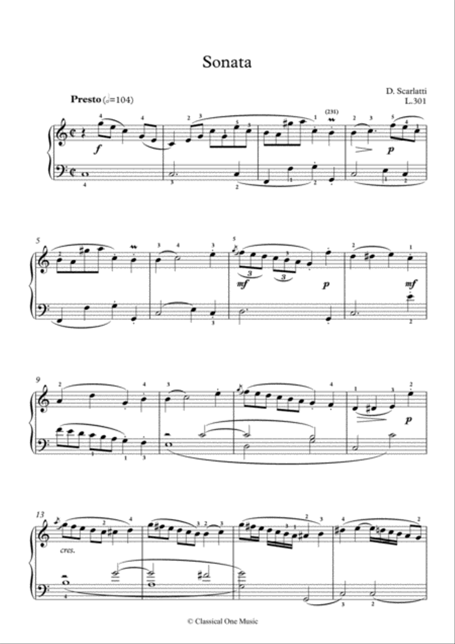 Scarlatti-Sonata in C-Major L.301 K.49(piano) Piano Solo scores gallery preview page 2