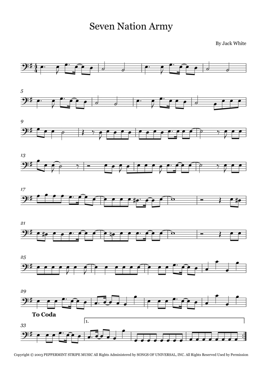 Seven Nation Army Double Bass scores gallery preview page 1