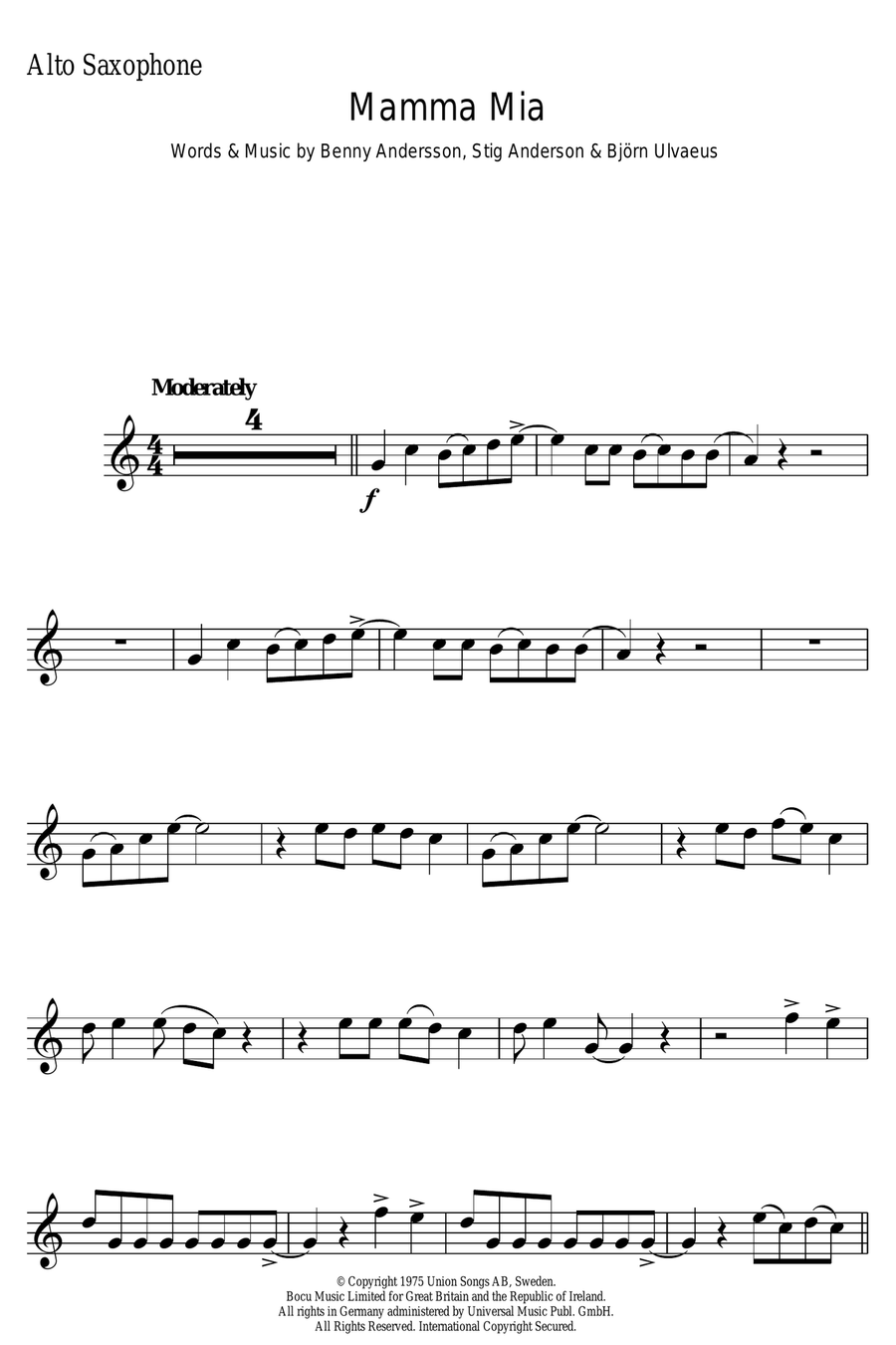 Mamma Mia Alto Saxophone scores gallery preview page 1