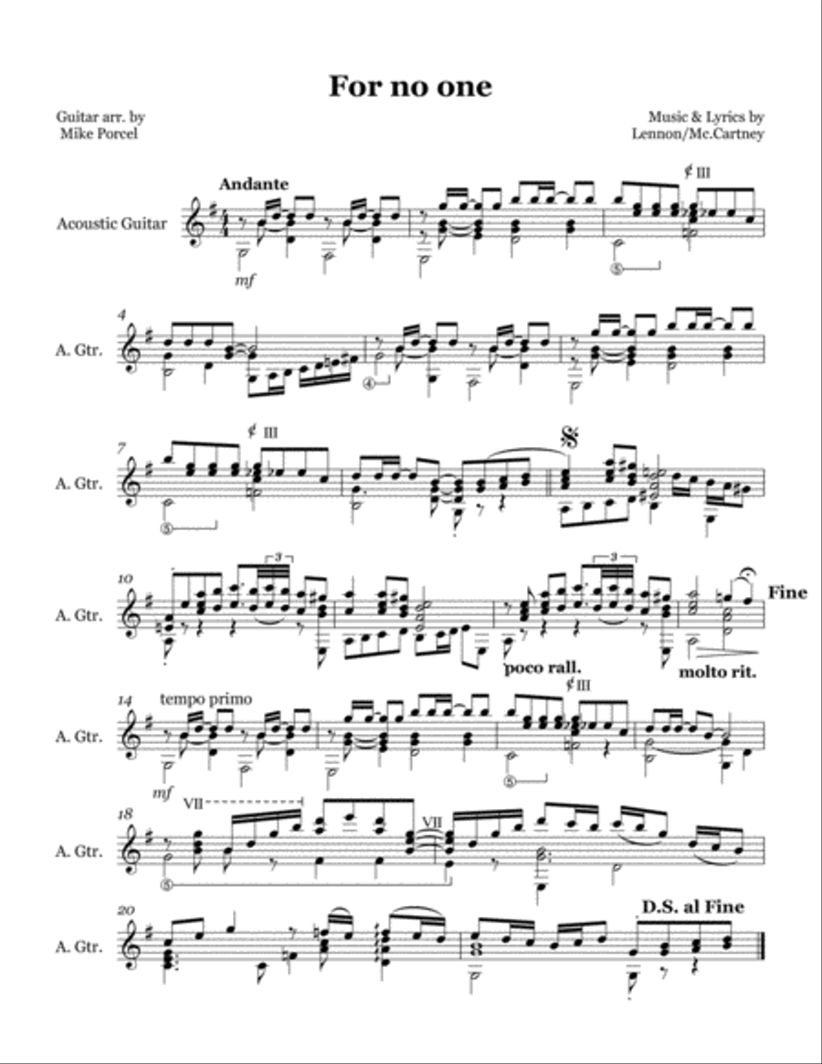 For No One Guitar Solo scores gallery preview page 1