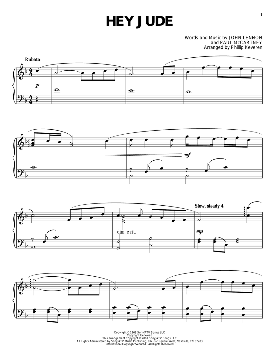 Hey Jude (arr. Phillip Keveren) Piano Solo scores gallery preview page 1