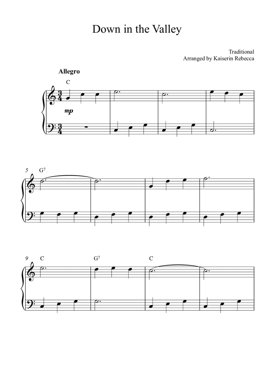 Down in the valley Piano Method scores gallery preview page 1