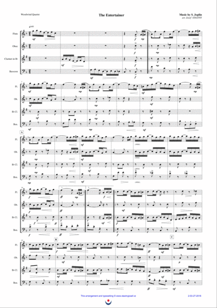 The Entertainer Woodwind Quartet scores gallery preview page 1