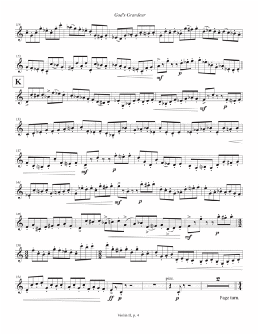 God's Grandeur (2012, rev. 2019) violin 2 part Small Ensemble scores gallery preview page 4