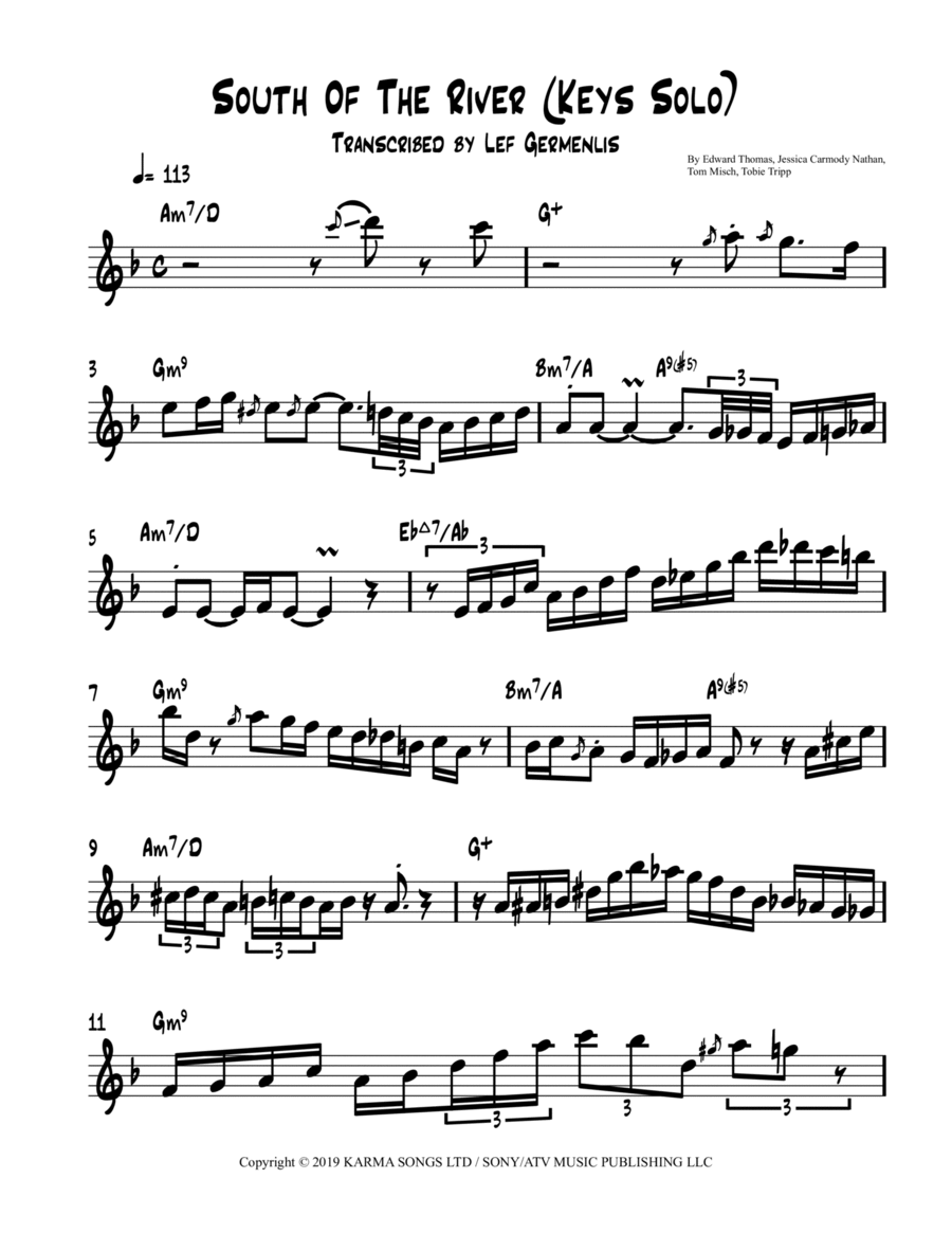 South Of The River Piano scores gallery preview page 1