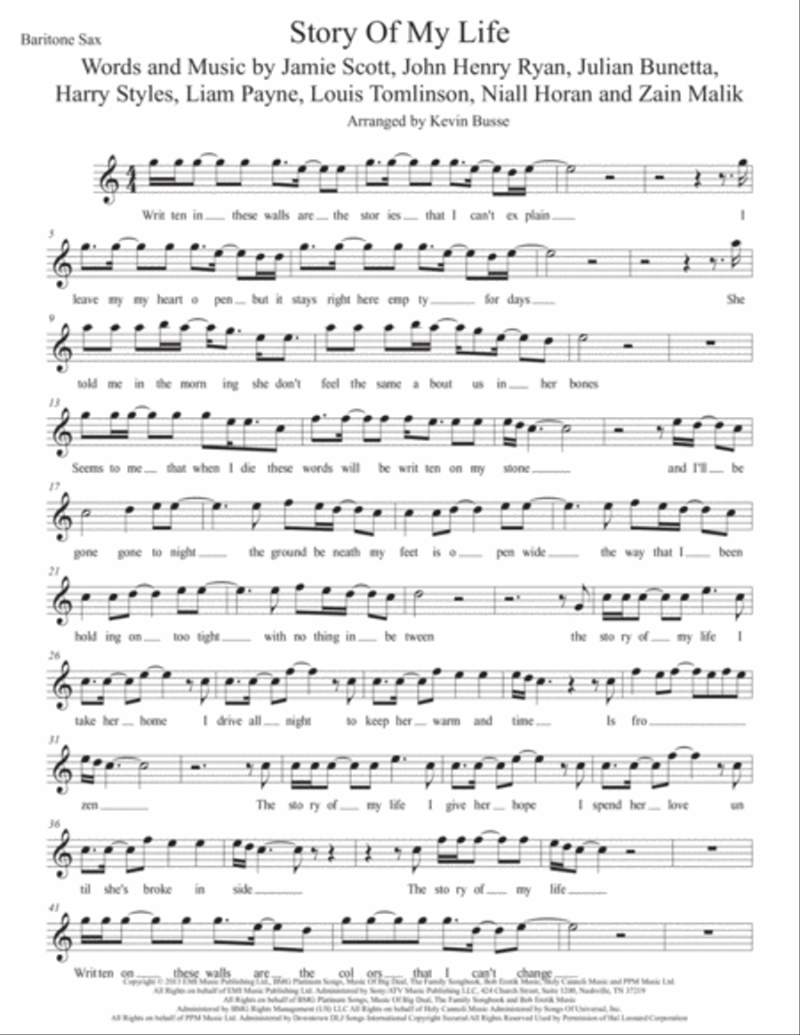 Story Of My Life Story Of My Life Baritone Saxophone scores gallery preview page 1