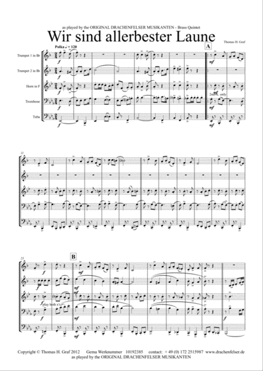 Allerbester Laune - German Polka - Brass Quintet Brass Quintet scores gallery preview page 1