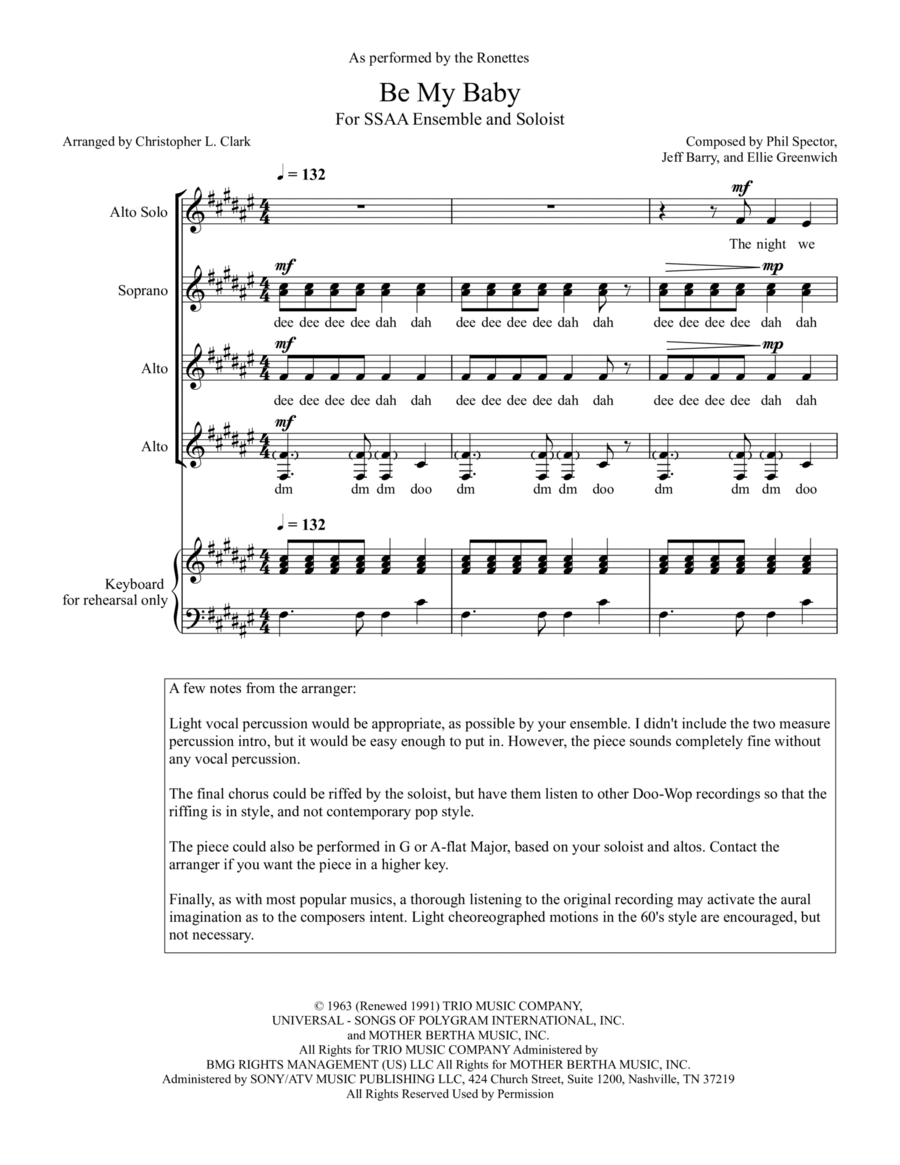 Be My Baby SSAA scores gallery preview page 1