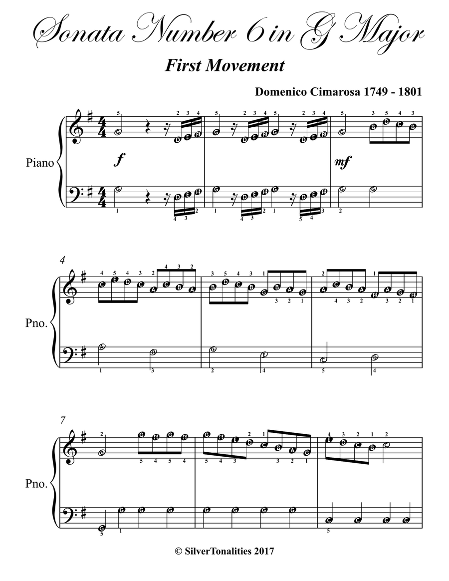 Sonata Number 6 in G Major 1st Mvt Easy Piano Easy Piano scores gallery preview page 2