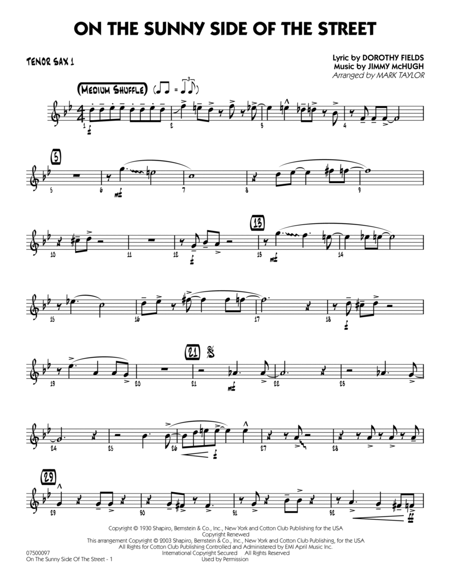 On The Sunny Side Of The Street - Tenor Sax 1 Jazz Ensemble scores gallery preview page 1
