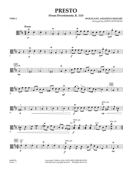 Presto (from Divertimento, K.113) - Viola