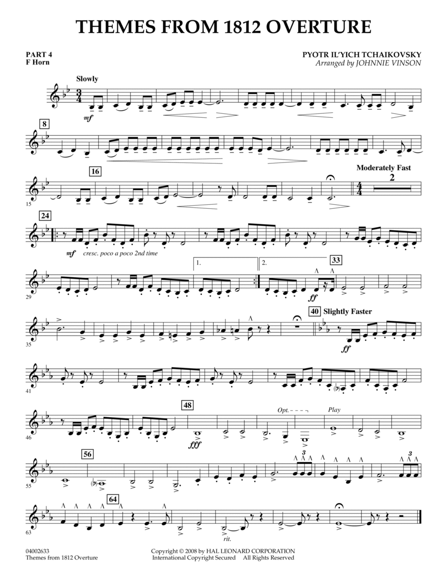 Themes from 1812 Overture - Pt.4 - F Horn Concert Band scores gallery preview page 1