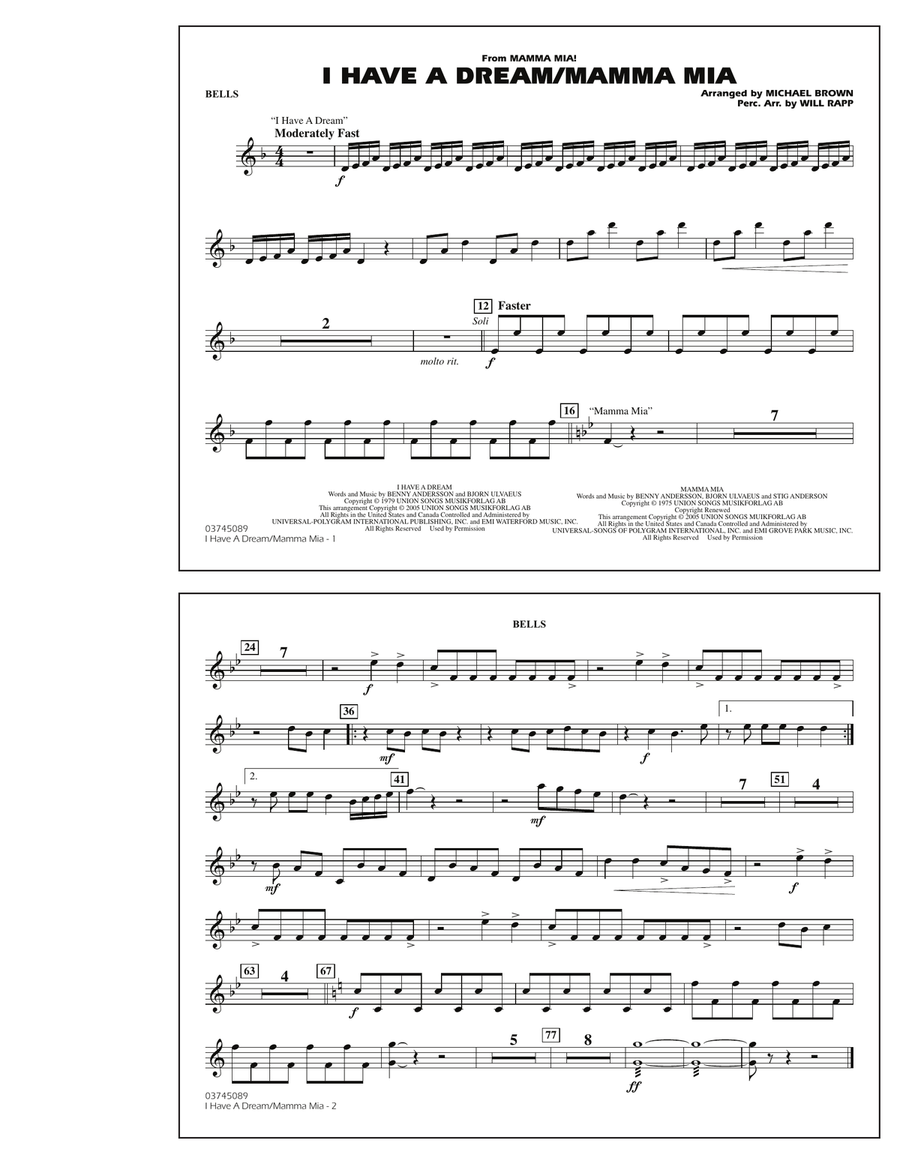 I Have a Dream/Mamma Mia! - Bells Part scores gallery preview page 1