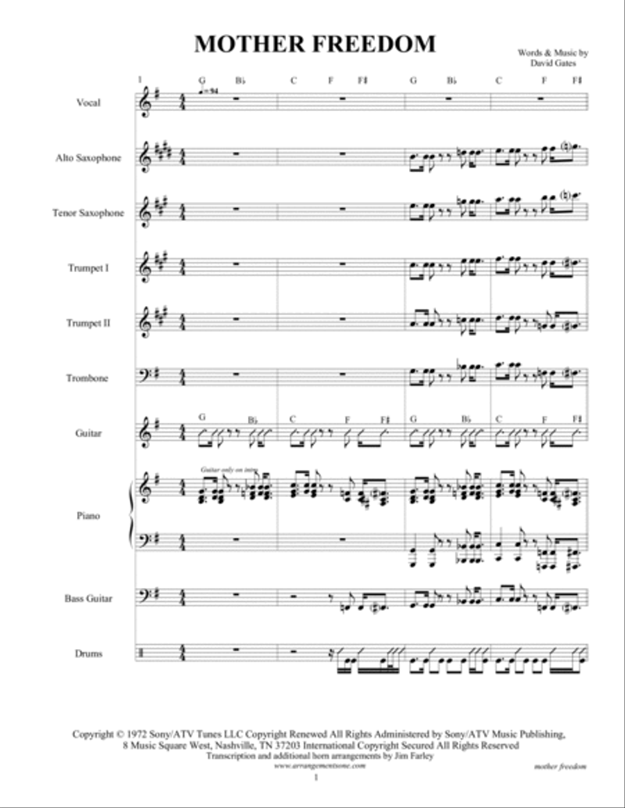 Mother Freedom Tenor Saxophone scores gallery preview page 3