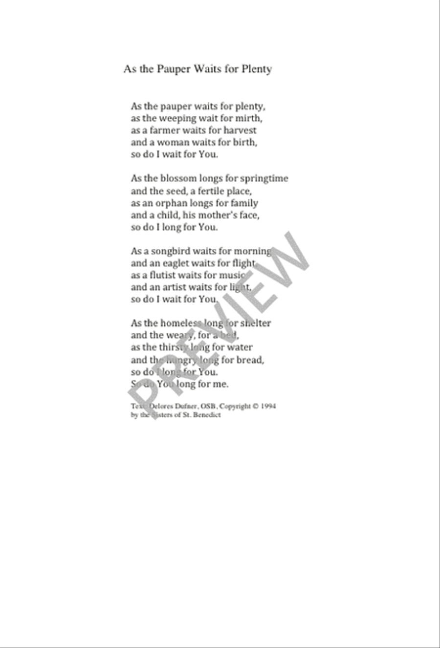 As the Pauper Waits for Plenty 4-Part scores gallery preview page 1