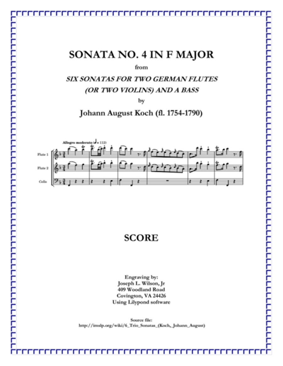 Koch Trio Sonata No. 4 in F Major Small Ensemble scores gallery preview page 1