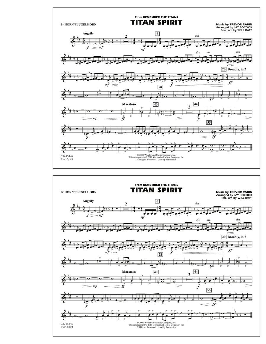 Titan Spirit (Theme from Remember The Titans) - Bb Horn/Flugelhorn Marching Band scores gallery preview page 1