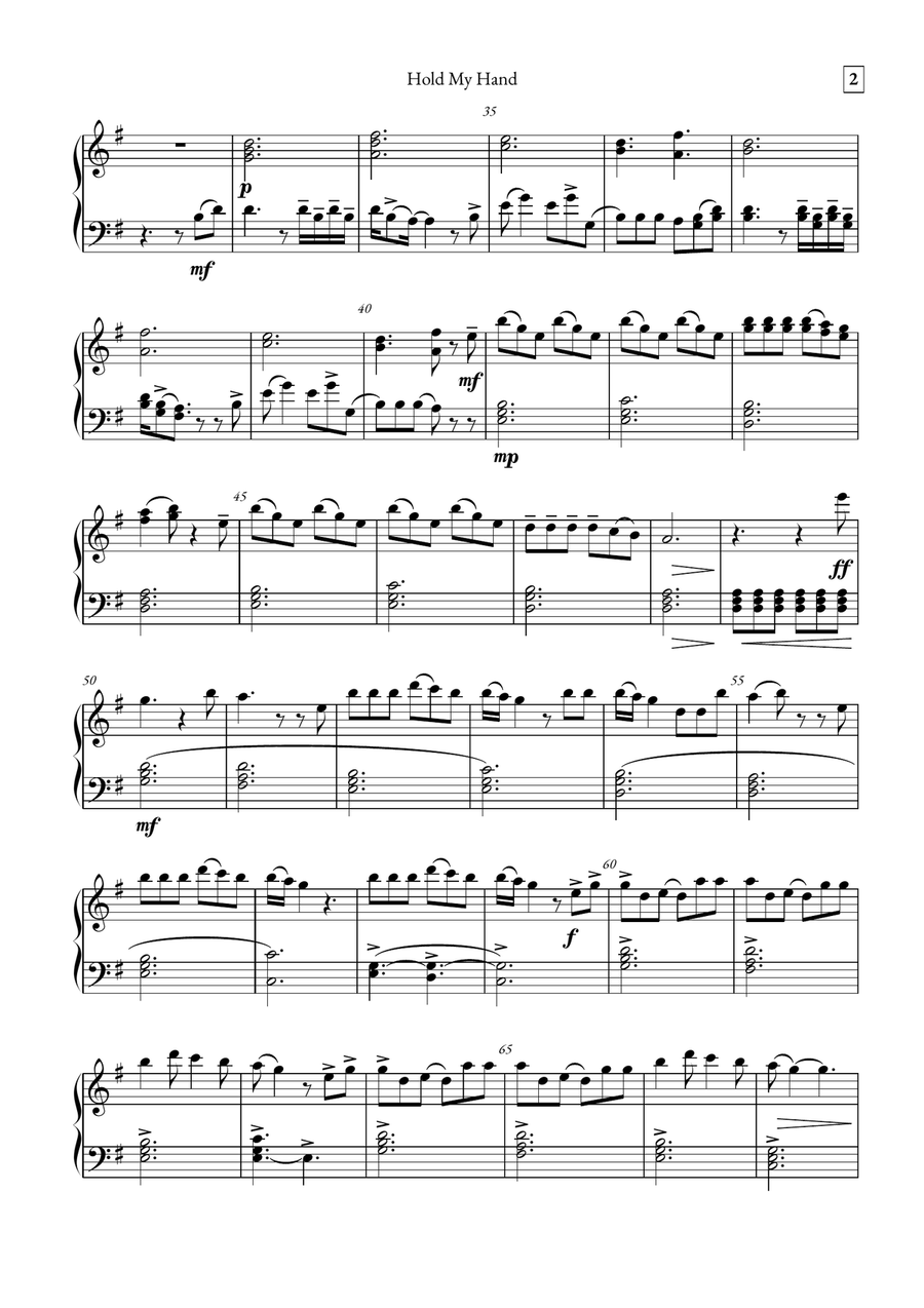 Hold My Hand Piano Solo scores gallery preview page 2
