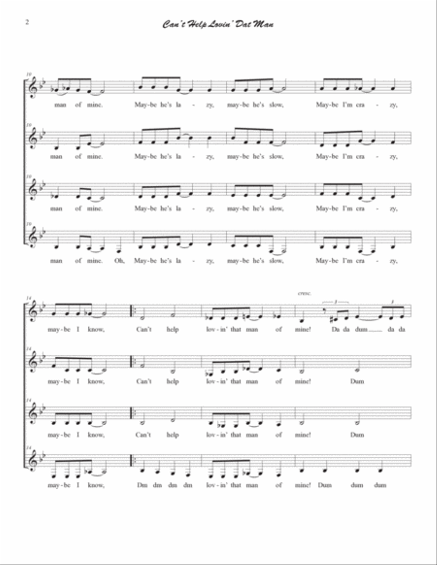 Can’t Help Lovin’ Dat Man for SSAA a cappella KEY OF Bb SSAA scores gallery preview page 2