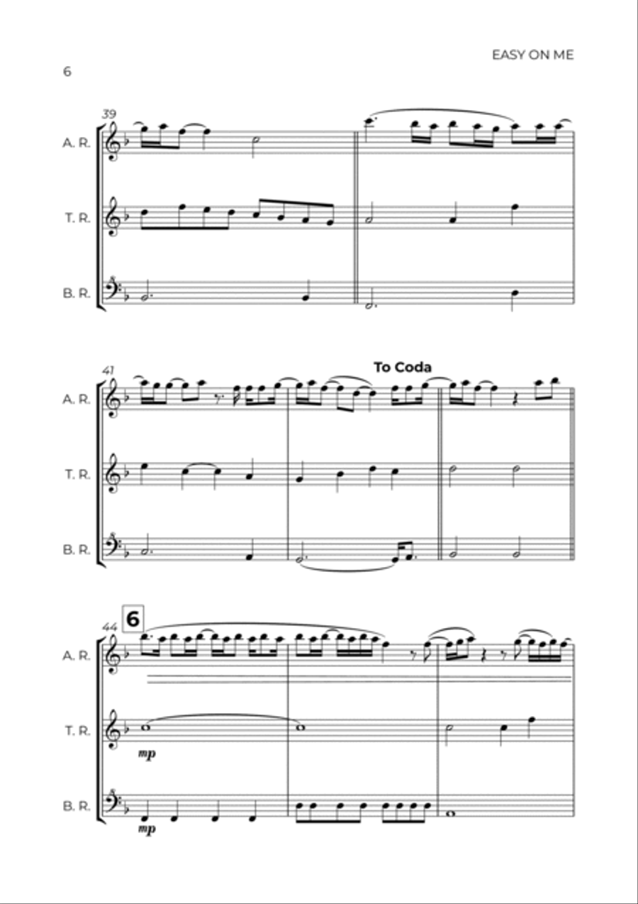 Easy On Me Alto Recorder scores gallery preview page 6