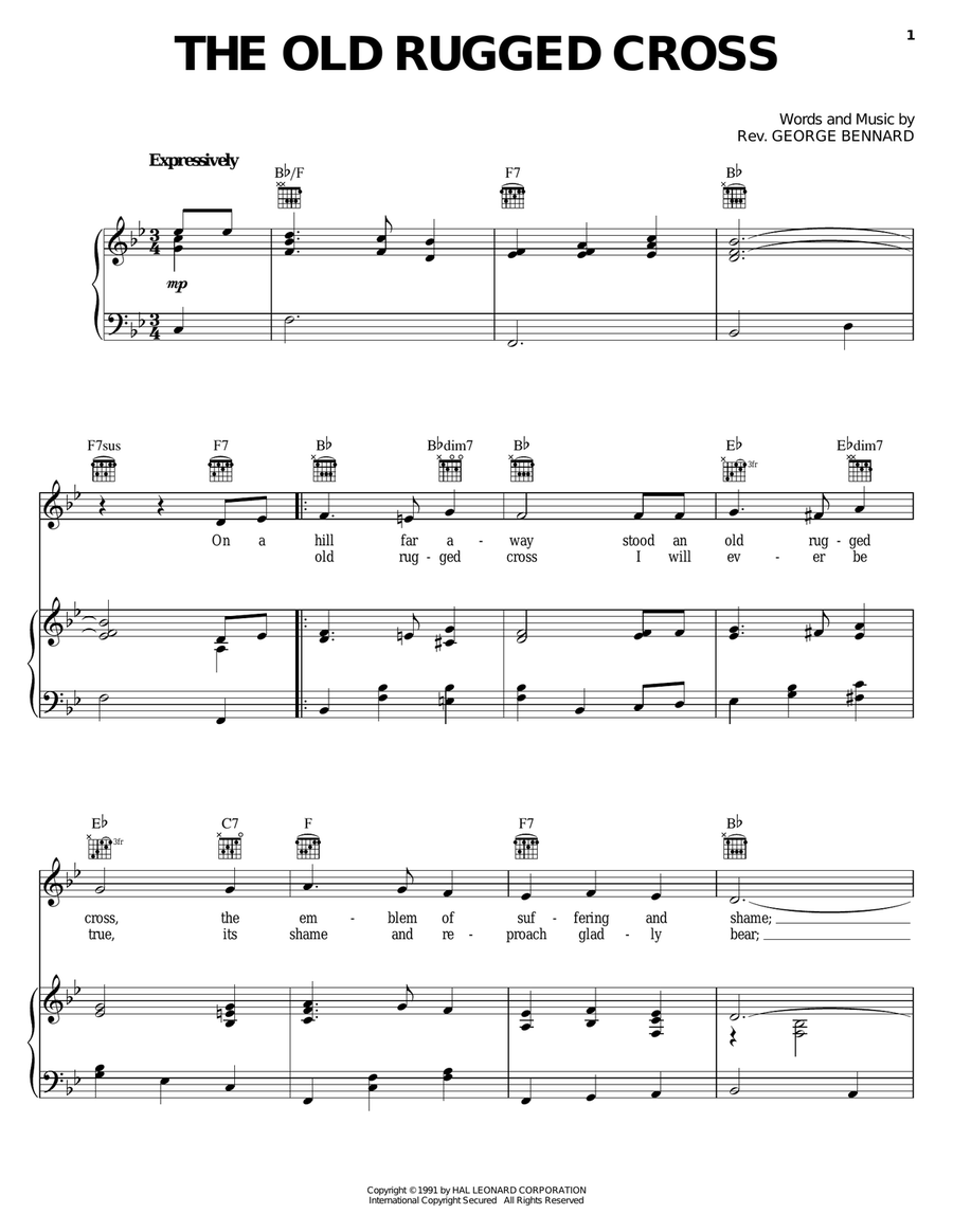 The Old Rugged Cross Piano, Vocal, Guitar scores gallery preview page 1