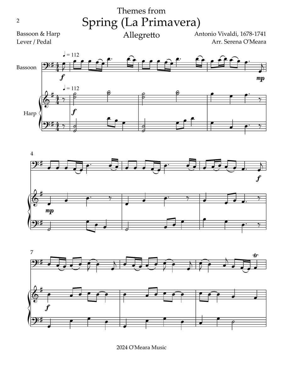 Spring (La Primavera), Duet for Bassoon & Harp