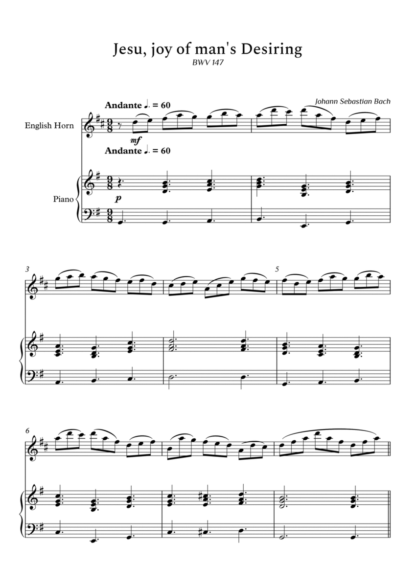 Jesu, Joy of Man's Desiring for English Horn and Piano (Not Chords) - Score and parts image number null